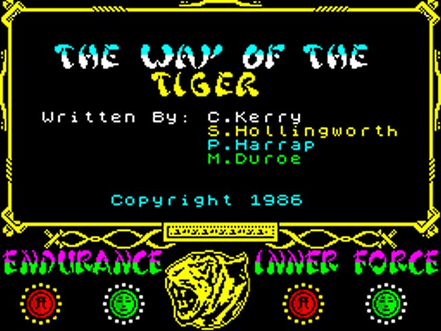 The Way of the Tiger title screen for ZX Spectrum
